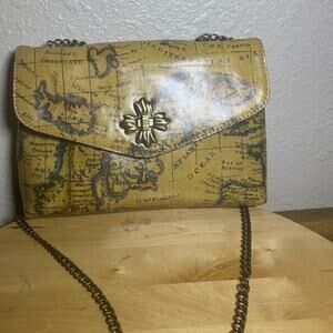 Patricia Nash Meldon Crossbody Shoulder Leather Bag European Map Twist Lock EUC